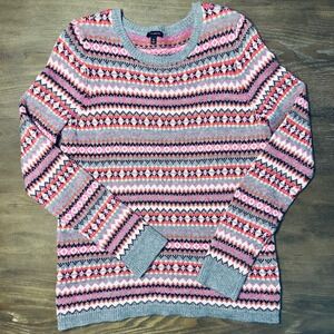 Talbots Fair Isle Sweater Lambswool Pink Orange Womens Size Medium Knit Pullover